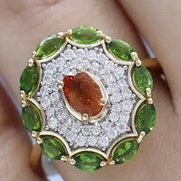 Premium Nigerian Spessartite Multi Gemstone Ring - Size 6 - Picture 2 of 3